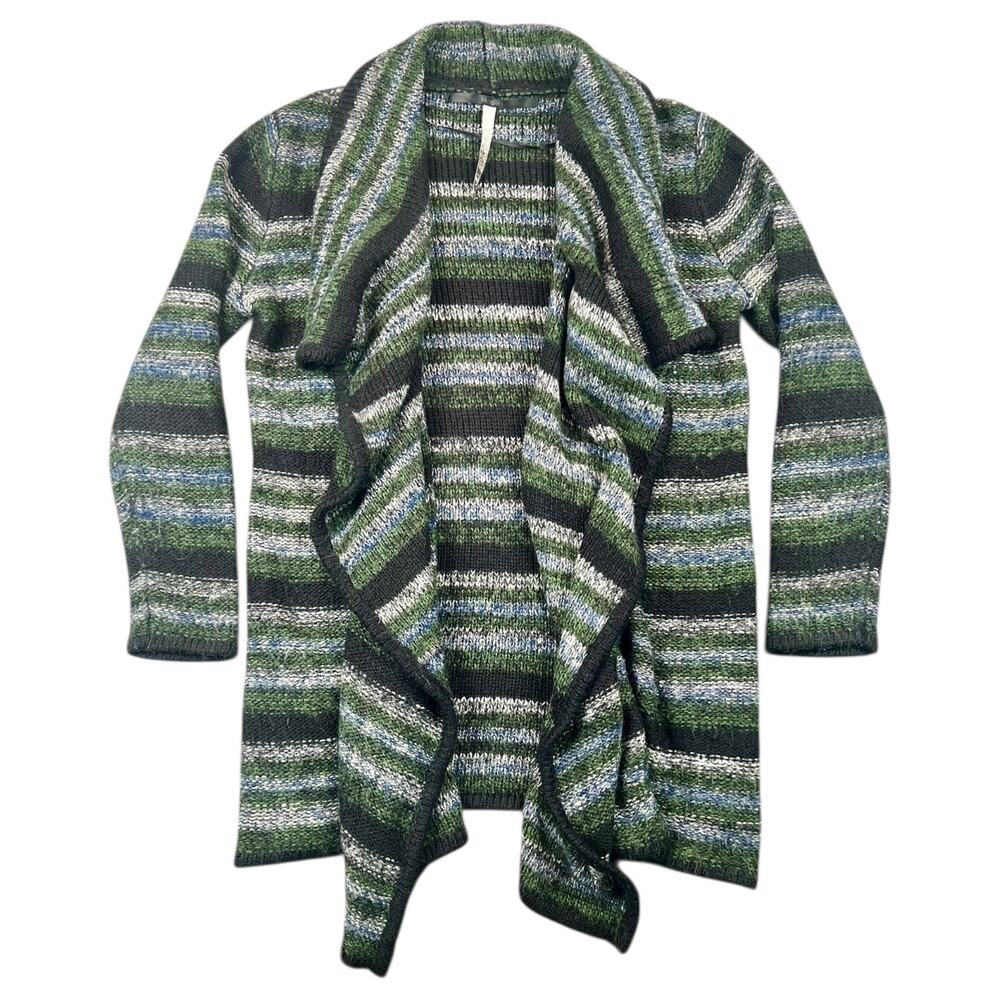 Kensie Striped Open Front Cardigan Sweater Green Blue Black - M/L